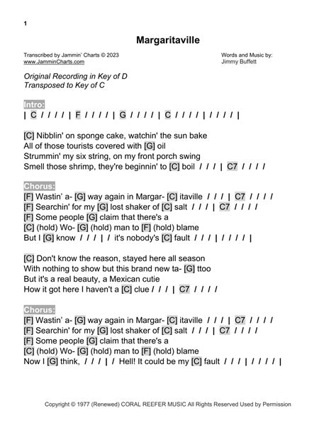 Margaritaville (arr. Jammin' Charts) by Jimmy Buffett Sheet Music for Guitar Chords/Lyrics at ...