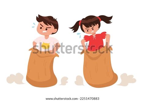 Kids Having Sack Race Cartoon Vector Stock Vector (Royalty Free ...