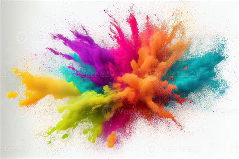 colorful rainbow holi paint color powder explosion isolated white wide panorama background 3D ...