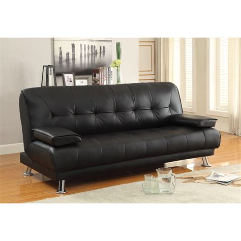 Coaster Company Black Leatherette Sofa Bed Black 76.50" x 36" x 36.50 ...