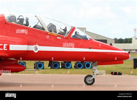 Cockpit close-up of a Red Arrows display team BAE Hawk at RIAT 2019 ...