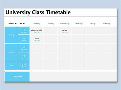 EXCEL of Simple University Class Timetable.xlsx | WPS Free Templates