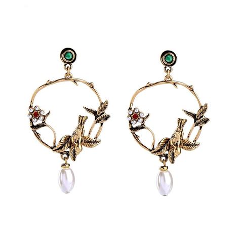 Antwerp Bird Leaves Flower Hoop Dangling Pearl Drop Earrings – ANN VOYAGE