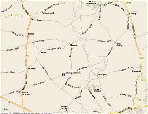 Current map of the location of the Battle of Bosworth field. Not far ...