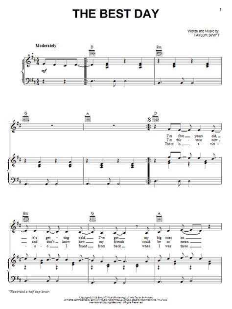 Taylor Swift "The Best Day" Sheet Music Notes | Download Printable PDF Score 81678