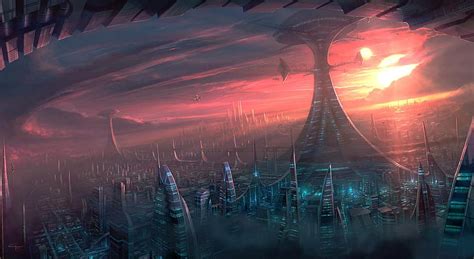 720P free download | Alien city, buildinds, sun, clouds, lights, HD ...