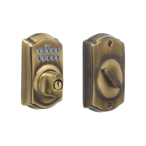 Schlage Camelot Antique Brass Keypad Electronic Deadbolt-BE365 CAM 609 - The Home Depot