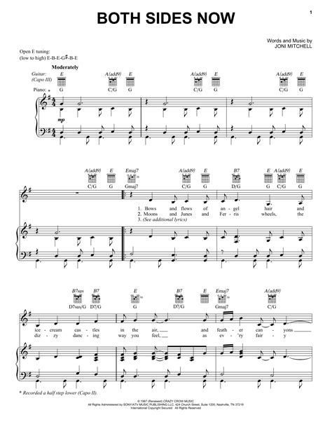 Joni Mitchell "Both Sides Now" Sheet Music Notes | Download Printable ...