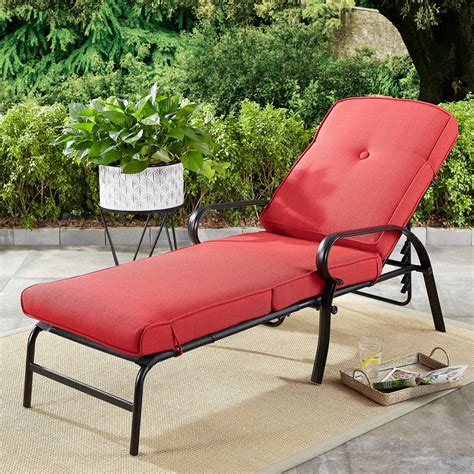 Mainstays Carson Creek Outdoor Chaise Lounge with Brick Red Cushions - Walmart.com