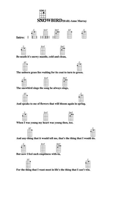 Snowbird (Bar) - Anne Murray Chord Chart printable pdf download