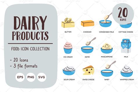 Dairy Products Food Icon Set Graphic by insemar · Creative Fabrica