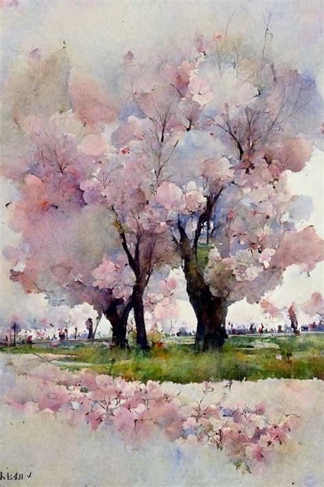 Watercolor Cherry Trees