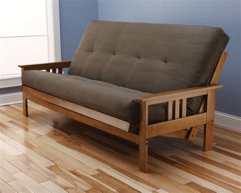 Andover Full Size Futon Sofa Bed, Honey Oak Wood Frame, Suede ...