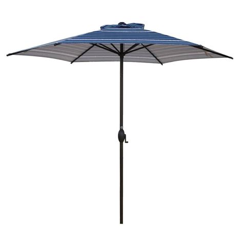 Abba Patio 9 ft. Market Push Button Tilt Outdoor Patio Umbrella in Blue Stripe with Crank ...