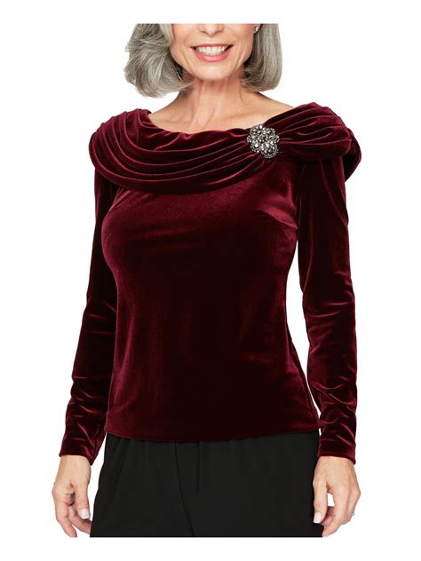 ALEX EVENINGS Womens Burgundy Long Sleeve Evening Top - 1X / Burgundy ...