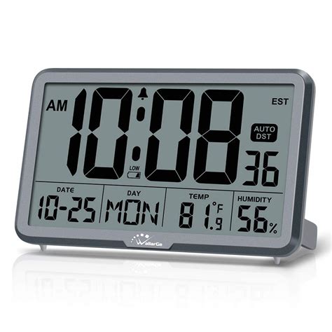 WallarGe Auto Set Digital Wall Clock Battery Operated,Desk Clocks with Temperature,Humidity and ...