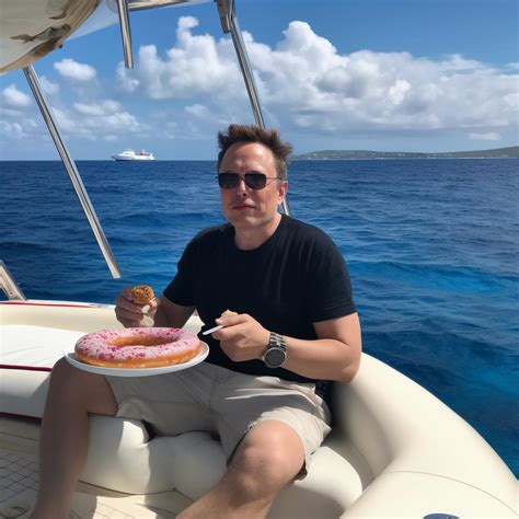 Elon Musk eating donuts in a boat on sea by Coolarts223 on DeviantArt