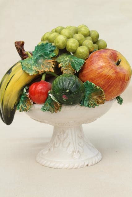 vintage Italian ceramic fruit bowl centerpiece, pyramid topiary table decor