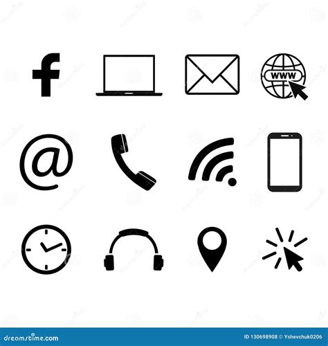 Collection of Communication Symbols. Contact, E-mail, Mobile Phone, Message, Social Media ...