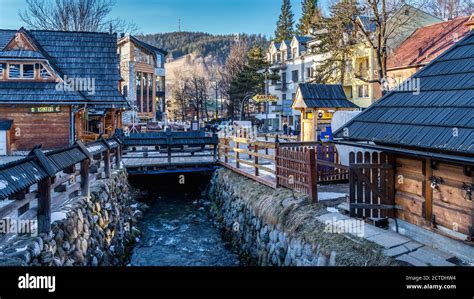 Zakopane, Poland, March 2019 Famous Krupowki promenade, main shopping ...