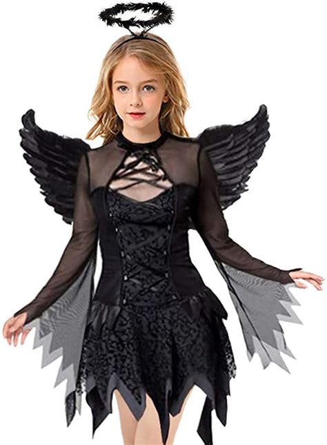 Heay Halloween Costume for Girls Fallen Angel Dress Costume with Wings Black XXL | Halloween ...