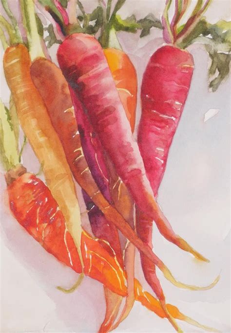 KaySmithBrushworks: Bunch of Carrots Vegetable Painting, Watercolor Fruit, Watercolor Produce ...