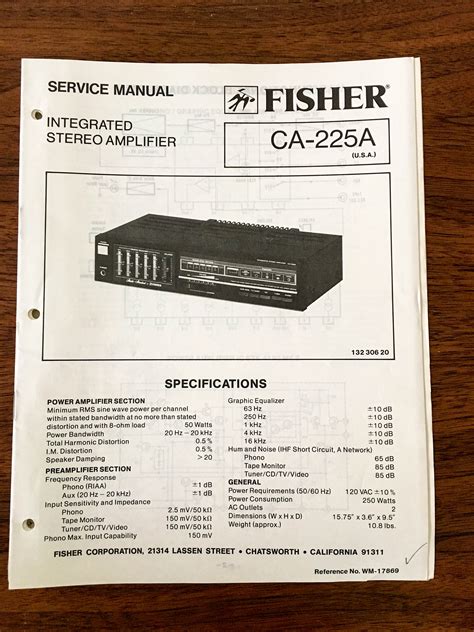 Fisher CA-225A Integrated Amplifier Service Manual *Original* – Vintage Audio Store - Vintage ...