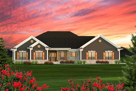 Craftsman Ranch with 3 Gables - 89935AH | Architectural Designs - House Plans