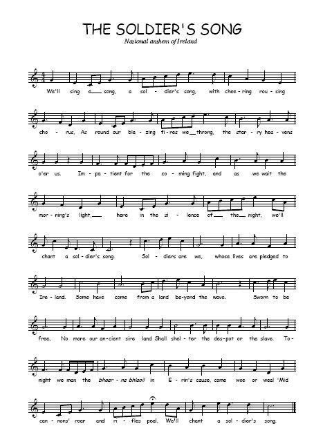 Irish National Anthem Sheet Music | Irish national anthem, Soldier songs, Irish music