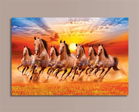 Seven Running Horses Painting On Canvas UV Size 54 x 36 Inch, | ID ...