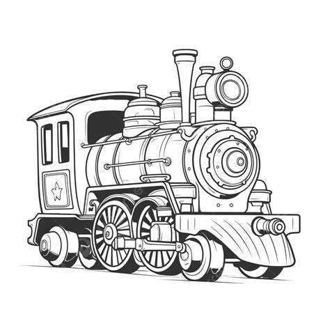 Black And White Illustration Of A Steam Engine To Color Outline Sketch Drawing Vector, Steam ...