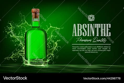 Absinthe alcohol liquor bottle with green splash Vector Image