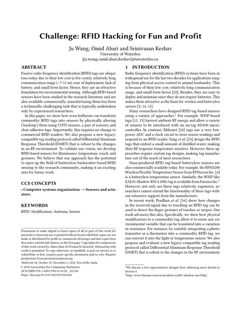 (PDF) Challenge: RFID Hacking for Fun and Profit