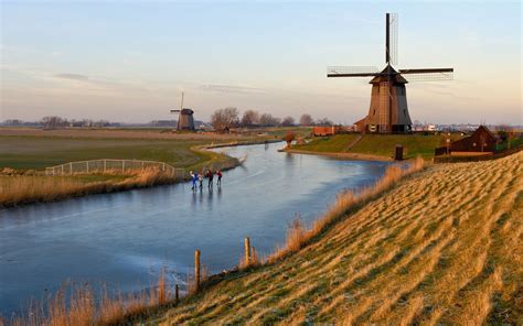 Netherlands Landscape | Netherlands Windmill Winter Freeze Skating ...