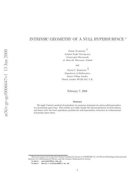 (PDF) Intrinsic Geometry of a Null Hypersurface