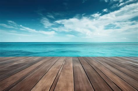 Premium AI Image | A wooden deck with a blue sky and clouds