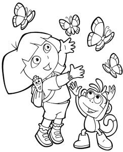 New printable coloring page with Dora and monkey Boots