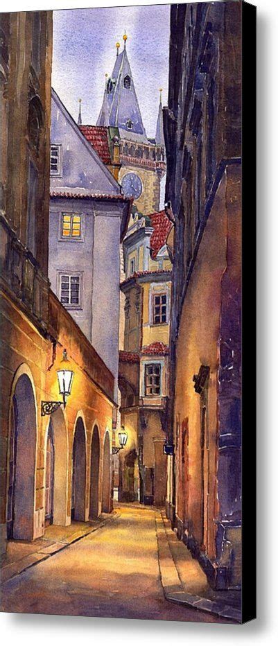 Praga Old Street Canvas Print / Canvas Art de Yuriy Șevciuk Street Painting, Cityscape Painting ...