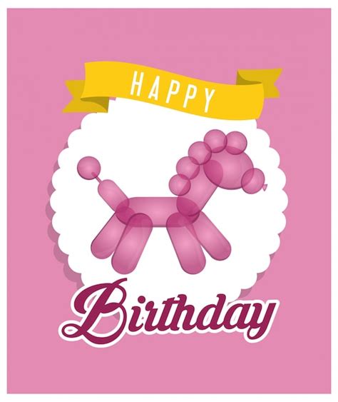 Premium Vector | Balloon horse ribbon happy birthday card pink