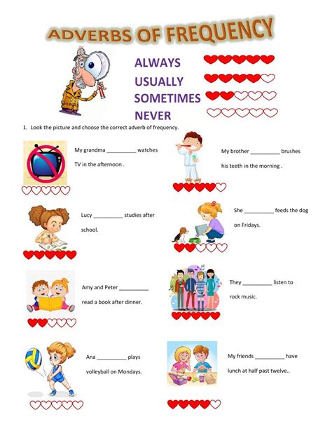 Ficha de Adverbs of frequency en pdf online English Worksheets For Kids ...