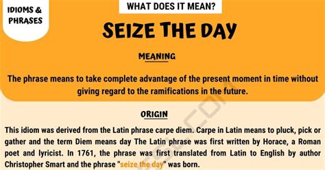 Seize The Day: What Does The Interesting Idiom "Seize The Day" Mean? • 7ESL