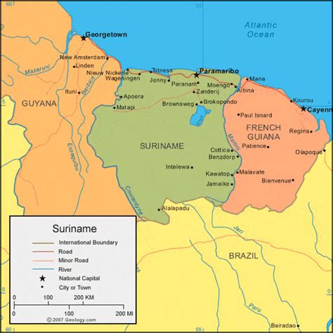 Suriname Map and Satellite Image