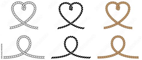 Rope Loop and Heart Clipart Set - Outline, Silhouette and Color Stock ...