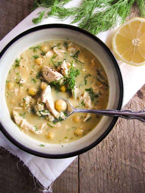 Greek Egg and Lemon Soup with Chicken, Brown Rice, and Chickpeas - Katie at the Kitchen Door