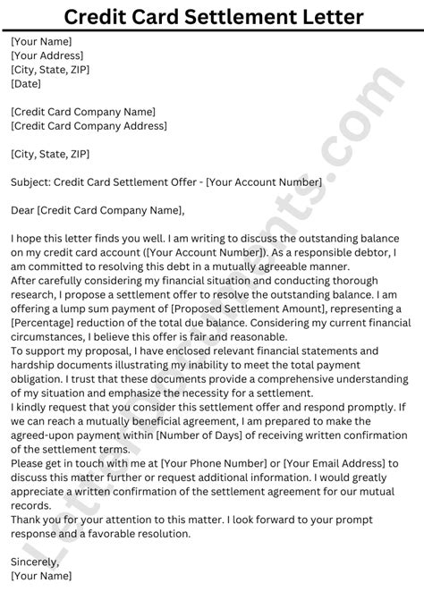 Sample Credit Card Settlement Letter | Letterdocuments