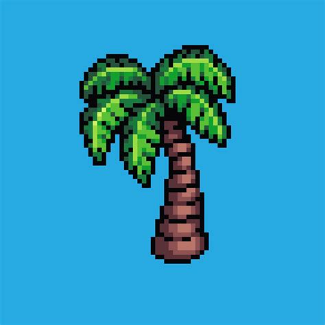 Pixel art illustration Palm tree. Pixelated palm tree. Green nature beach palm tree pixelated ...