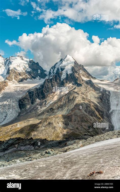 Piz Roseg and Sella Glacier seen from Piz Corvatsch Mountain Station ...