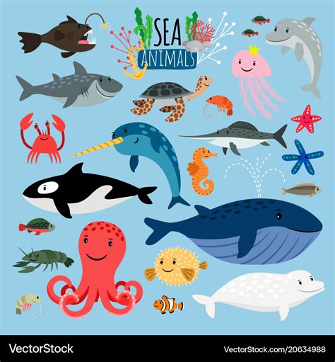 Sea animals underwater animal creatures Royalty Free Vector