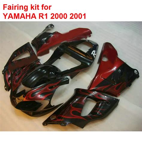 Aftermarket body parts for Yamaha fairings YZFR1 2000 2001 red flames black fairings set YZF R1 ...