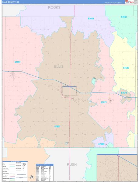 Ellis County, KS Wall Map Color Cast Style by MarketMAPS - MapSales